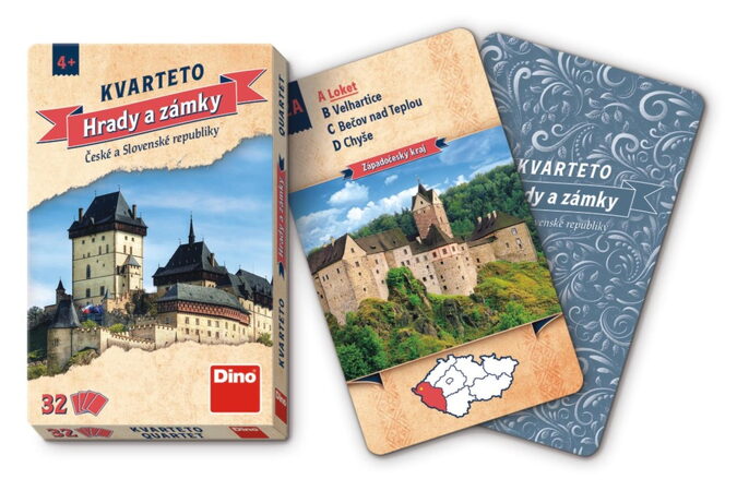 Kvarteto Hrady a zámky společenská hra karty 32ks v papírové krabičce 7x11x1cm