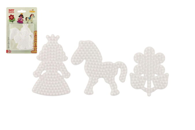 Podložka na zažehlovací korálky - kytička,koník, princezna plast 3ks na kartě 12x18x3cm