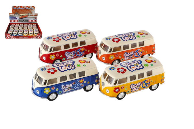 Teddies Autobus Kinsmart Volkswagen Classical kov 13 cm na zpětné natažení žluto/bílá