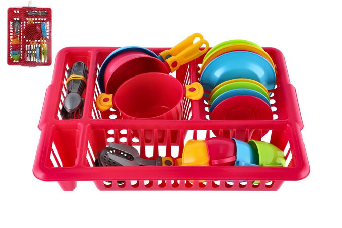 Mikro Trading nádobí s odkapávačem plast 35x28cm 2 barvy v síťce