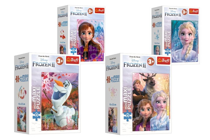 Minipuzzle miniMaxi 20 dílků Ledové království II/Frozen II 4 druhy v krabičce 11x8x4cm 24ks v boxu