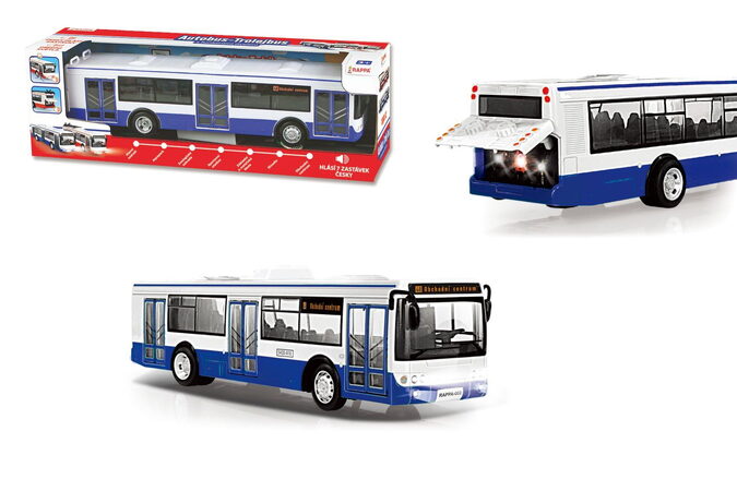 Rappa autobus česky mluvící plast 28cm modrý volný chod na bat. se světem se zvukem v krab. 33x11x10cm
