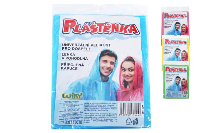 Pláštěnka universální velikost pro dospělé 140x76cm 5 barev v sáčku 14x22cm