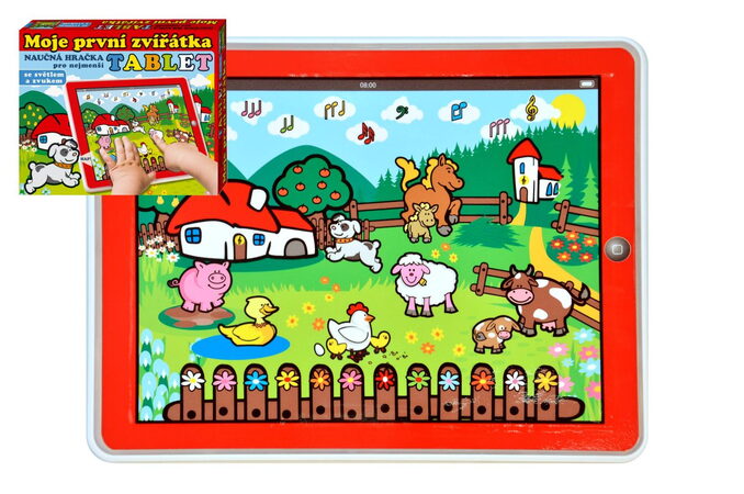 Teddies Tablet farma Moje první zvířátka 24x19x1,5cm na bat. se světlem a zvukem v krabičce MPZ