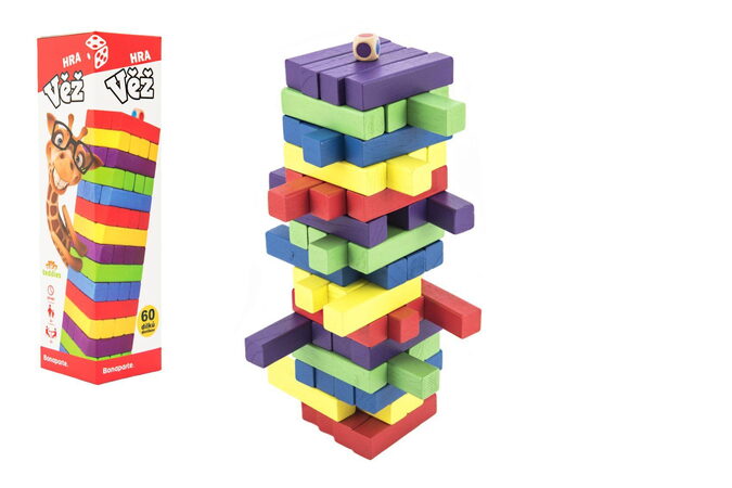 Teddies Jenga věž dřevo 60 ks barevných dílků