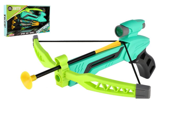 Teddies Pistole/kuše s lukem na přísavky plast 25cm + šípy 3ks v krabici 36x21x5cm