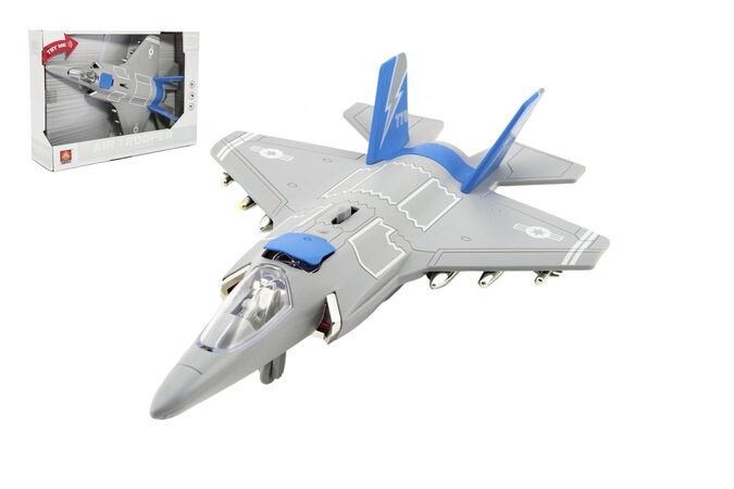 Teddies Letadlo/stíhačka plast 31cm na baterie se světlem se zvukem v krabici 32x22,5x9cm