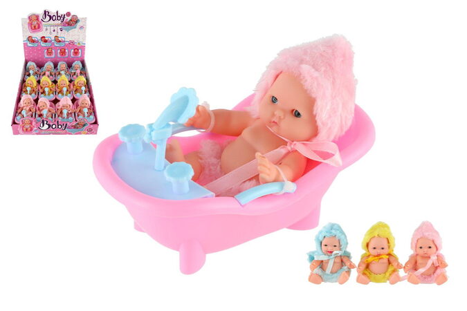 Miminko panenka ve vaničce plast 12cm 3 druhy 12ks v boxu