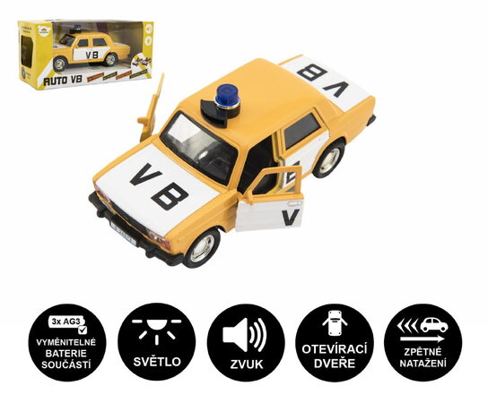 Teddies Policejní auto VB kov/plast 11,5cm na zpětné natažení na baterie se zvukem v krabičce 15x7x7cm