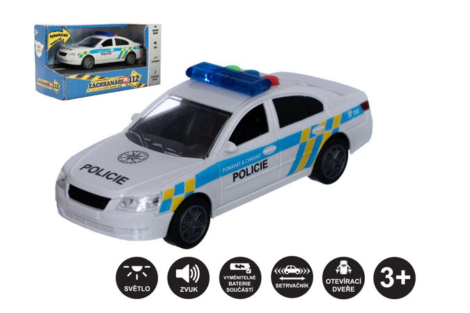 Teddies Auto policie plast 15cm na baterie se zvukem se světlem na setrvačník v krabici 20x11x9cm