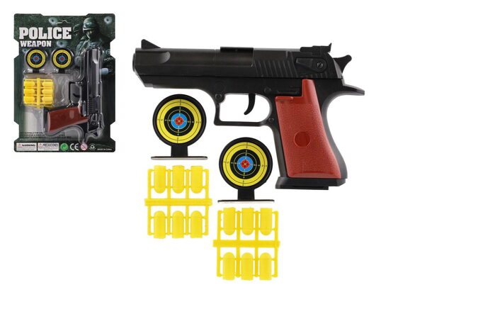 Teddies Pistole špuntovka 17cm plast + náboje 12ks + terč 2ks na kartě