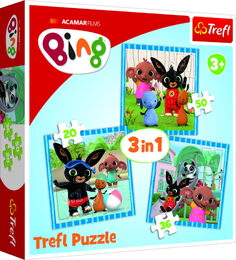 Puzzle Trefl 34851 3v1 Bing Bunny Zábava s přáteli v krabici 28x28x6cm