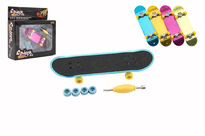 Teddies Skateboard prstový šroubovací plast 9cm s doplňky 4 barvy v krabičce 14x14x4cm