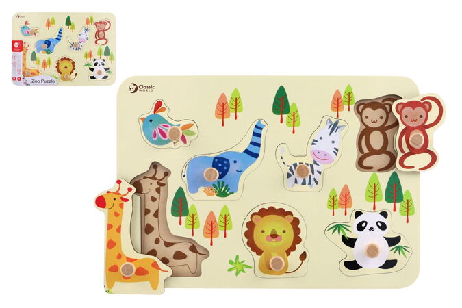 Teddies vkládačka/puzzle deskové obrysové zoo dřevo 30x21cm ve fólii