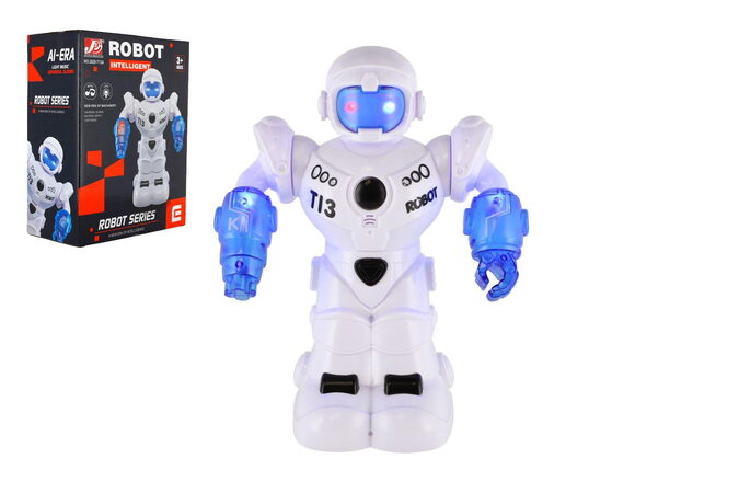 Teddies Robot jezdící plast 26cm EN mluvící na baterie se světlem se zvukem v krabici 22x28x11cm