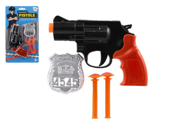 Teddies Pistole policejní 15cm plast s odznakem + přísavky 2ks na kartě