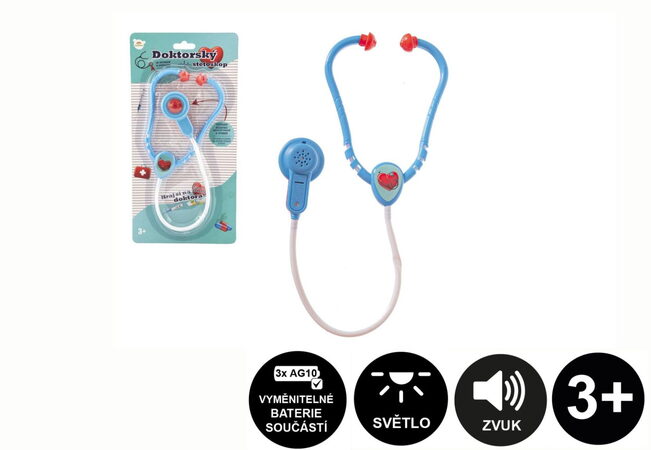 Stetoskop plast 53cm na baterie se světlem se zvukem na kartě 17x34x3cm