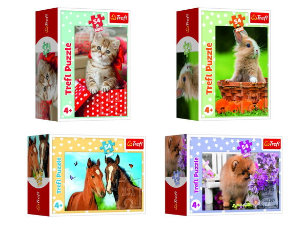 Minipuzzle 54 dílků Zvířátka - mláďata 4 druhy v krabičce 9x6,5x4cm 40ks v boxu