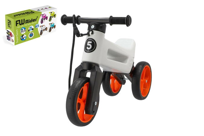 TEDDIES Odrážedlo FUNNY WHEELS Rider SuperSport bílé/oranž 2v1+popruh,výš.sedla28/30cm nos.25kg 18m+v krab.