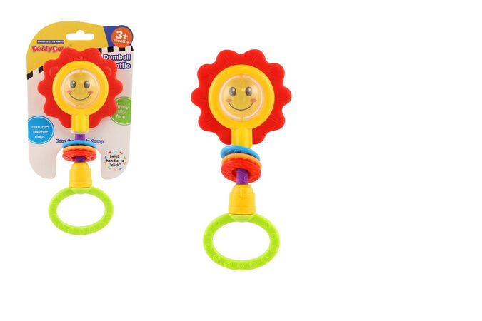 Chrastítko/kousátko květina plast 8x19cm na kartě 3m+