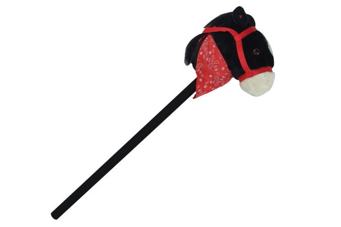  Kůň na tyči plyš 80cm na baterie se zvukem černý v sáčku