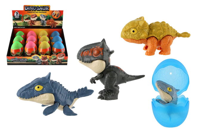 Dinosaurus prstový ve vajíčku plast 10cm 4 barvy 12ks v boxu
