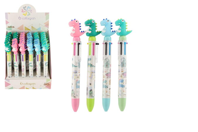 Propiska/Tužka dinosaurus šest barev plast 17cm 4 barvy 36ks v boxu