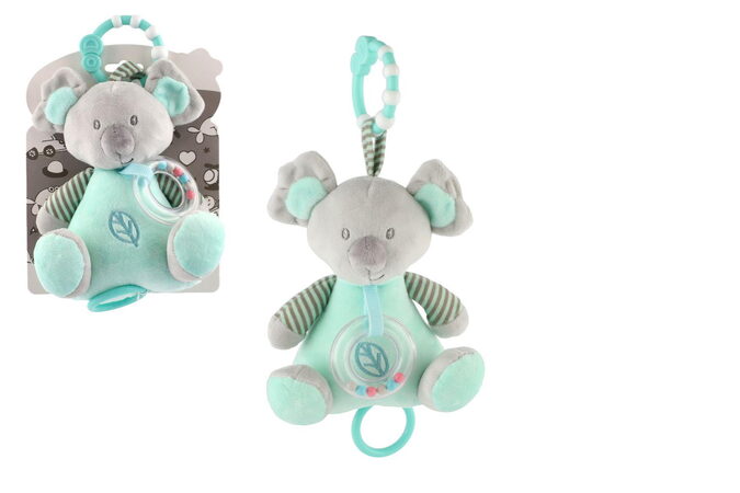 Medvěd koala chrastítko plyš 19cm závěs na post./koč. nat. hrací strojek zelený na kartě v sáčku 0+