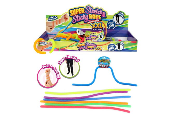 Guma s glitry natahovací elastická 50cm 6 barev na kartě 12x8cm 36ks v boxu