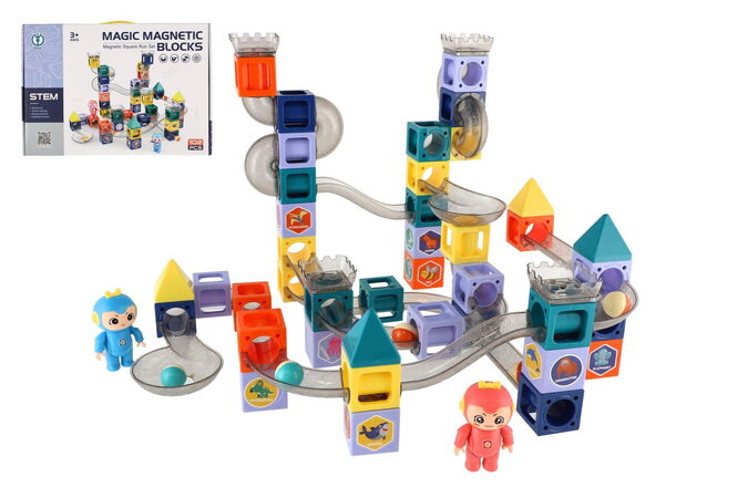 Kuličková dráha magnetická s figurkami plast 102ks v krabici 49x35x9cm