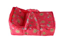 Korbička přenosná pro panenky látka 21x40x18cm v sáčku