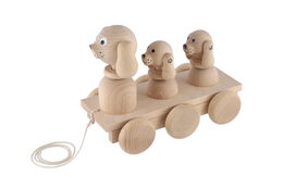 Tři psi tahací přírodní dřevo 22cm v krabici 22x18x12cm