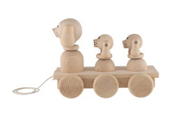 Tři psi tahací přírodní dřevo 22cm v krabici 22x18x12cm