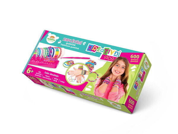 Udělej si svůj náramek - gumičky 600ks + náčiní + pletací stav na náramky v krabičce 27x13x4cm