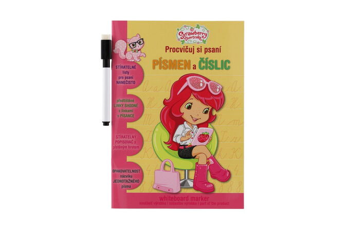 Sešit aktivit Procvičuj si písmena a číslice Jahůdka + stíratelný popisovač v sáčku 16,5x24x2cm
