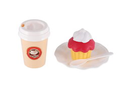 Kavárna plast kávovar + zákusky s vitrínou v krabici 35x26x17cm