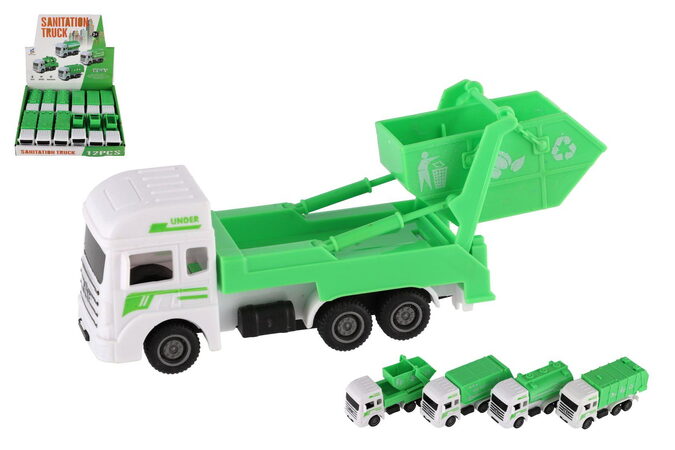 Auto městské služby plast 12cm na zpětné natažení 4 druhy 12ks v boxu