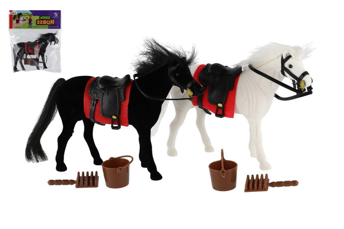 Kůň fliška se sedlem s doplňky 16cm 2 barvy v sáčku