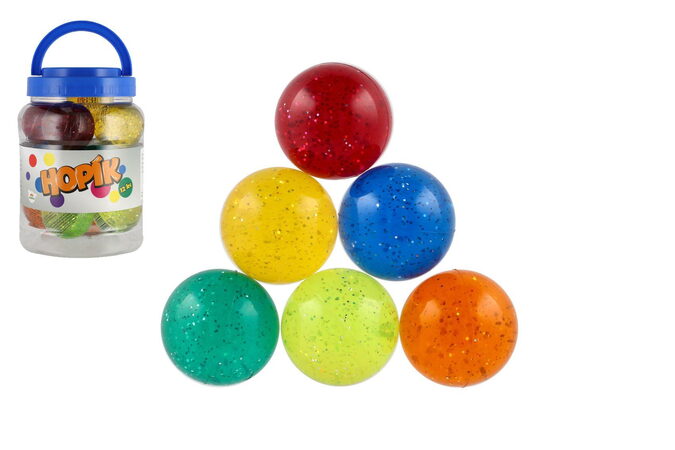 Míček/hopík se třpytkami 6cm 6 barev 12ks v dóze