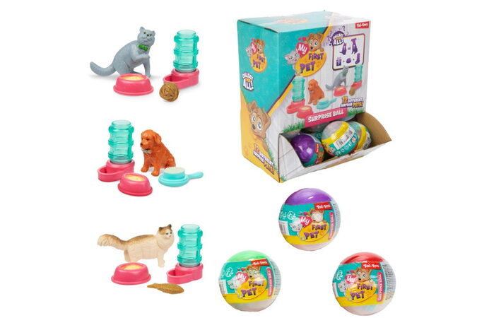 Míček s překvapením plast 6cm zvířátko s doplňky mix barev 24ks v boxu