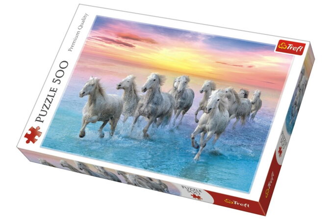 Puzzle Cválající bílé koně 500 dílků 48x34cm v krabici 40x27x4,5cm