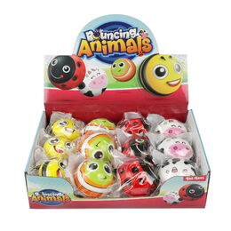 Míček skákací zvířátko guma 6cm 4 druhy v sáčku 12 ks v boxu