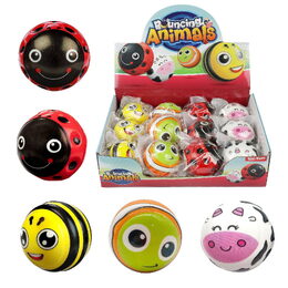 Míček skákací zvířátko guma 6cm 4 druhy v sáčku 12 ks v boxu