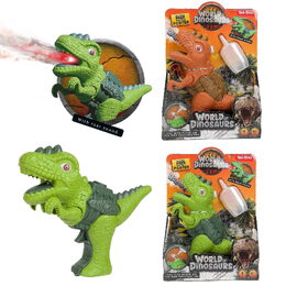 Dinosaurus pistole plast 13x16cm vypouštějící páru na baterie se světlem, zvukem 2 barvy v krabičce