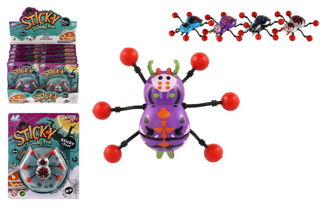 Pavouk lezoucí po skle plast 8x6cm 4 barvy na kartě 12ks v boxu