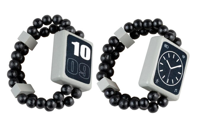 Hodinky náramkové dřevěné oboustranné černé na kartě