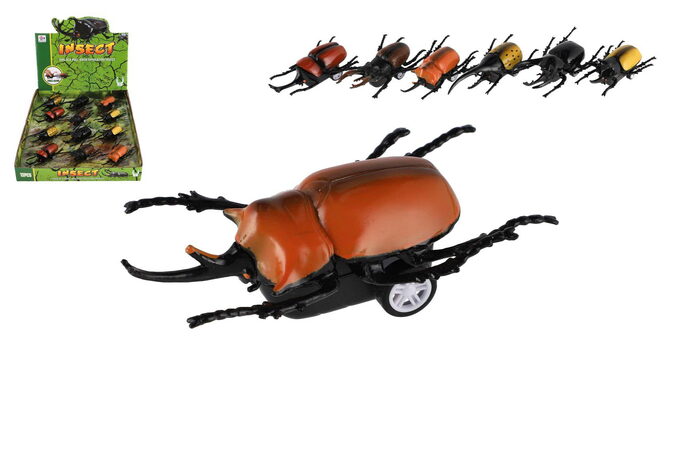 Brouk plast 10cm na zpětné natažení mix druhů v 12ks v boxu