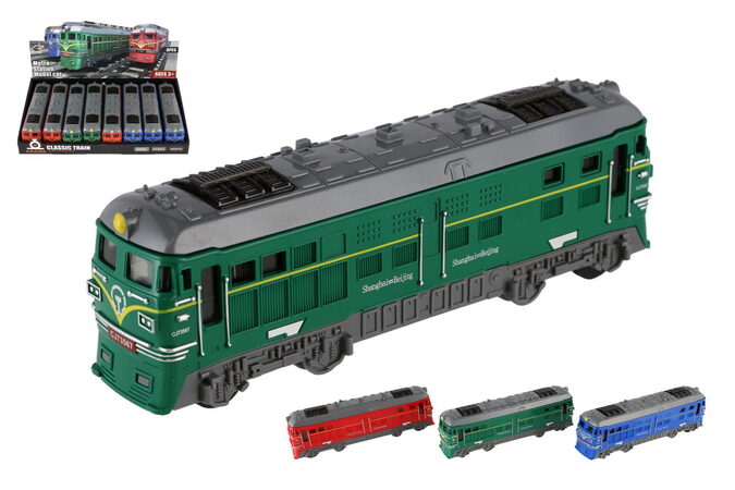 Lokomotiva/Vlak plast 18cm na setrvačník 3 barvy 8ks v boxu