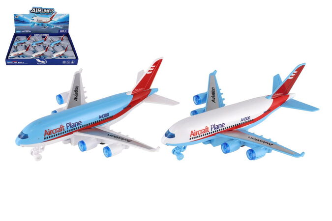 Letadlo osobní plast 16cm na setrvačník 2 barvy 6ks v boxu