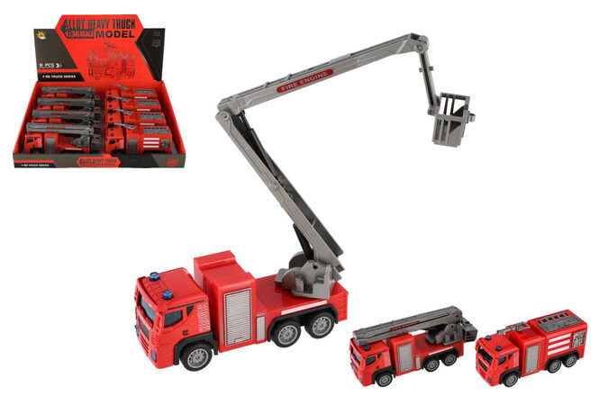 Auto hasiči plast 14cm na zpětné natažení 2 druhy 8ks v boxu